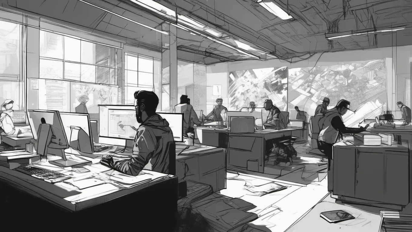 ai story boards image of coders in action